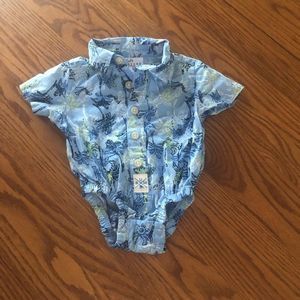 6/$20 Baby B.U.M. Blue palm tree button up romper size 3M